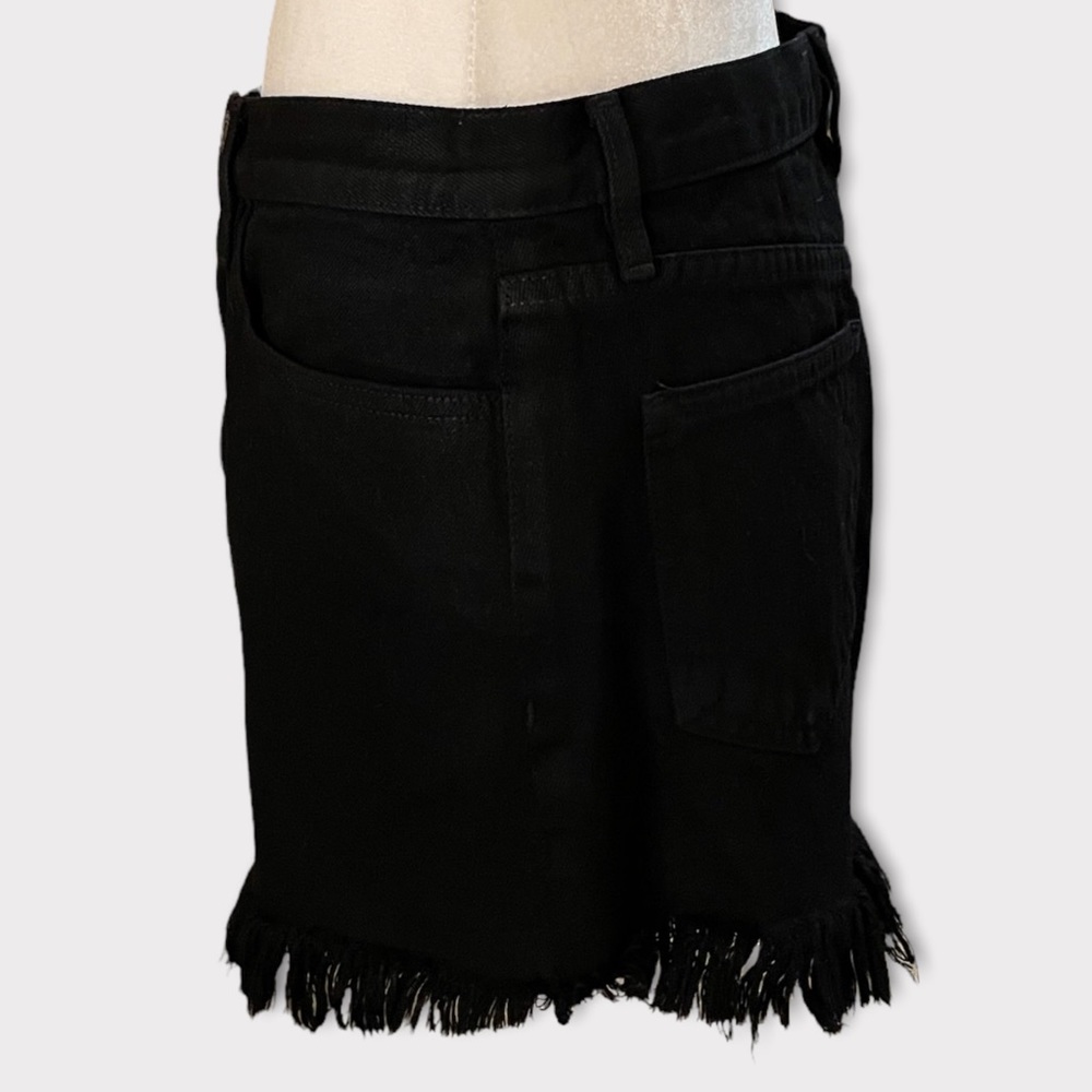 Etienne Marcel Denim Black Frayed Assymmetric Scallop Jean Mini Skirt Size 28 - Picture 7 of 10